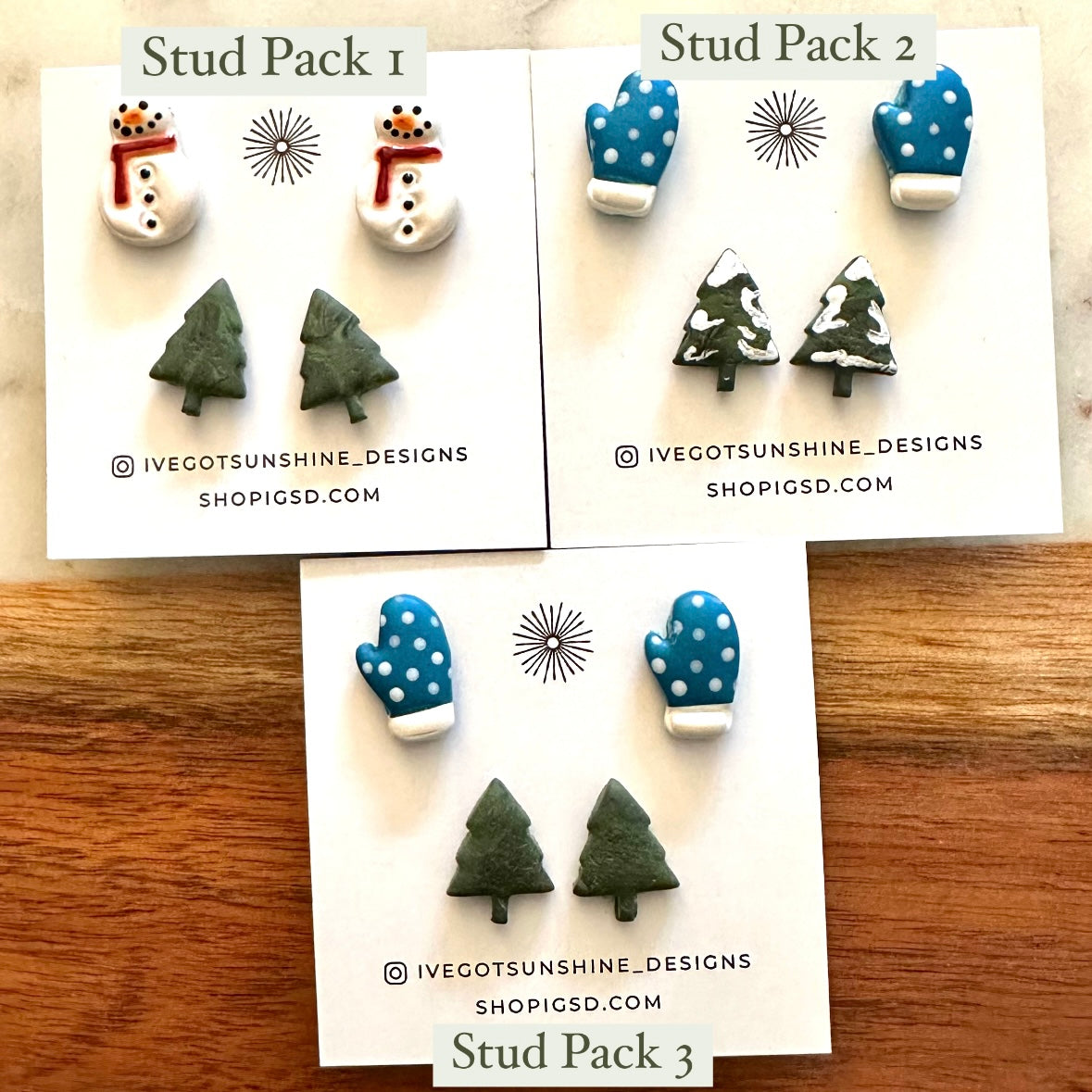 2 Pair Holiday Shape Stud Pack