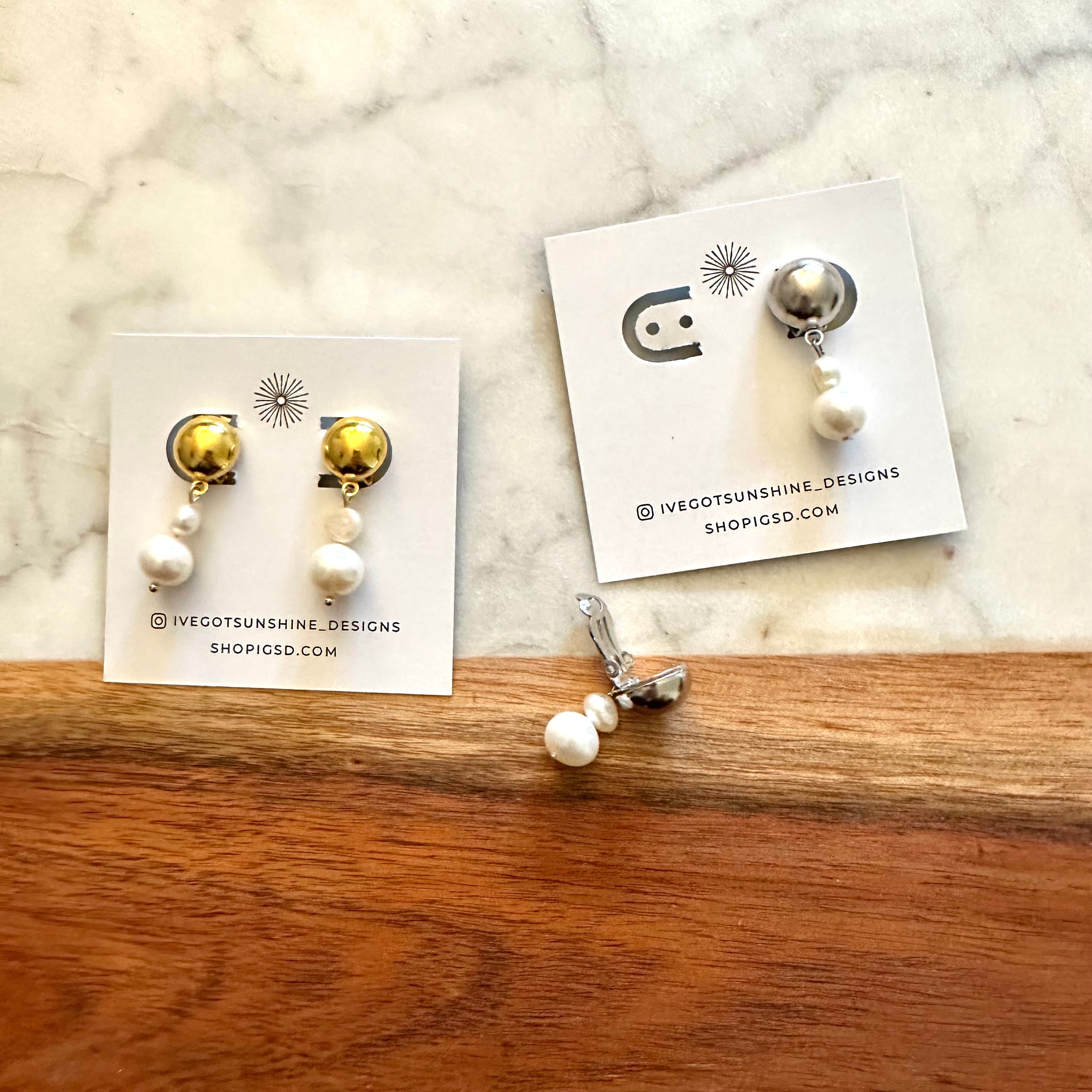 Clip On White Pearl Dangles